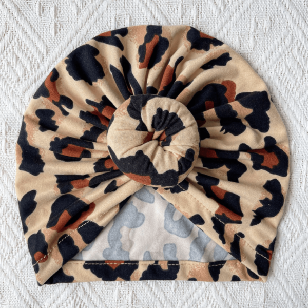 beige animal print baby head turban