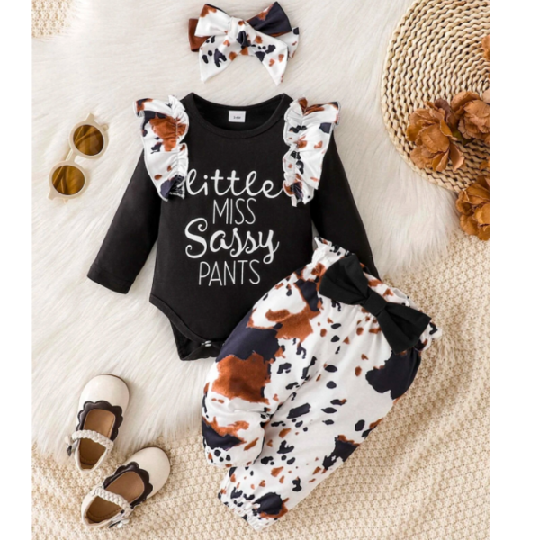 black 3Pcs set baby girl animal print outfit