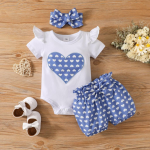 blue 3pcs set polka dot baby outfit