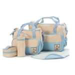 blue 5-piece set dotted baby diaper bag