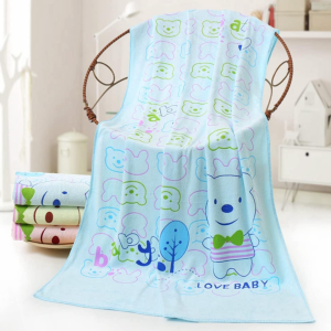 blue bear print cotton baby bath towel