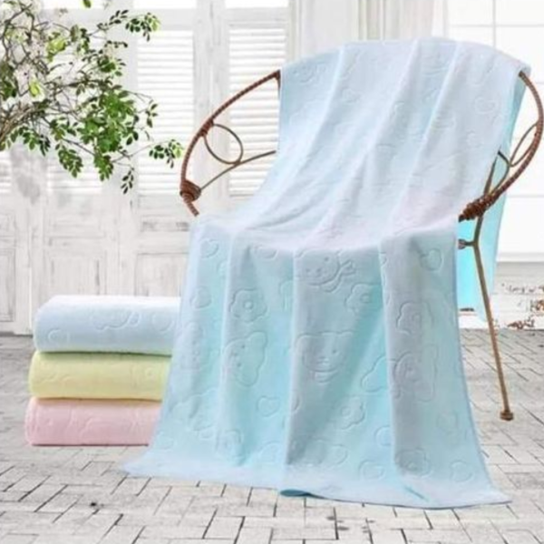 blue plain cotton baby bath towel