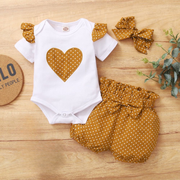 brown 3pcs set polka dot baby outfit