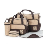 brown 5-piece set dotted baby diaper bag