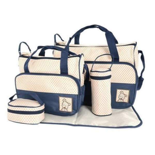 navy blue 5-piece set dotted baby diaper bag