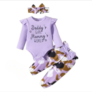 purple 3Pcs set baby girl animal print outfit