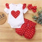 red 3pcs set polka dot baby outfit