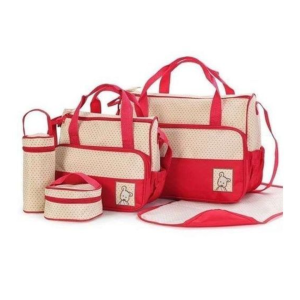 red 5-piece set dotted baby diaper bag