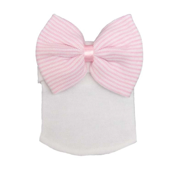 white n pink baby bowtie hat