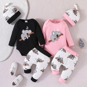 bear print 3pcs set baby outfits