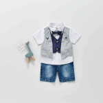 blue boys' bowtie 2-piece shirt and denim short set