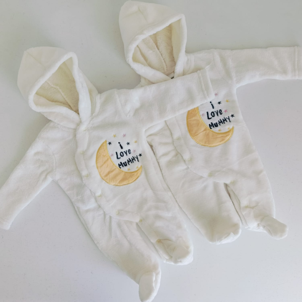 cream love mommy baby light fleece romper