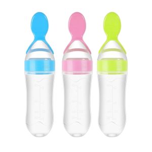 Silicone Squeeze Feeding Bottle with Spoon for Baby