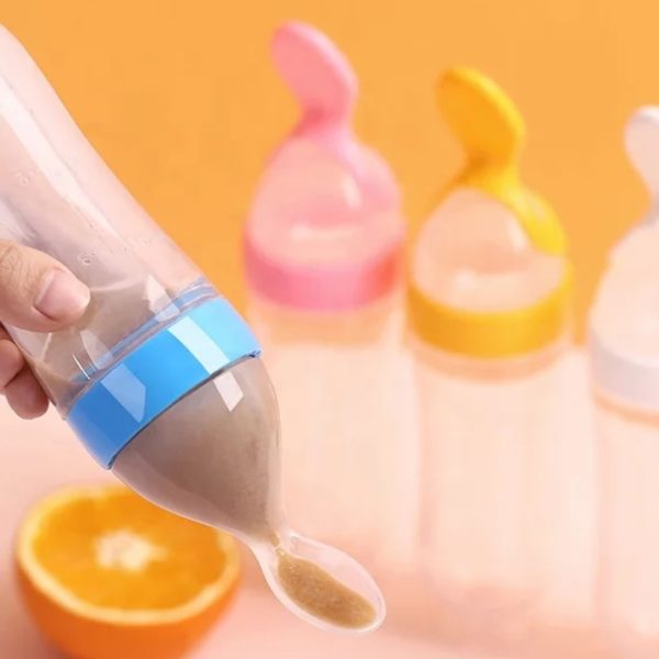 Silicone Squeeze Feeding Bottle with Spoon for Baby