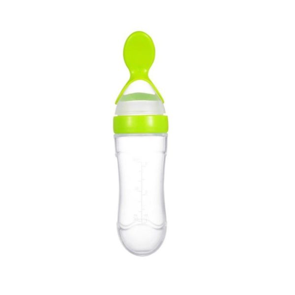 Silicone Squeeze Feeding Bottle with Spoon for Baby