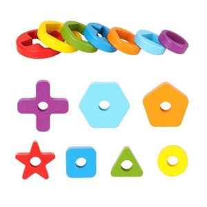 Wooden Rainbow Tower With Shapes